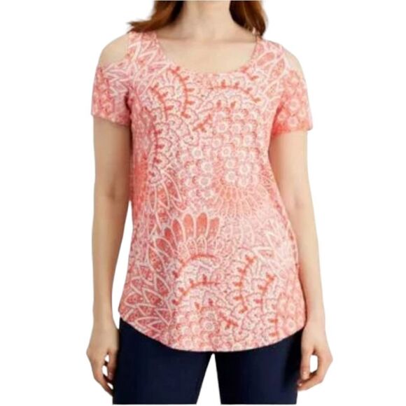 JM Collection Tops - JM Collection Short Sleeve Cold Shoulder Tunic Size Small